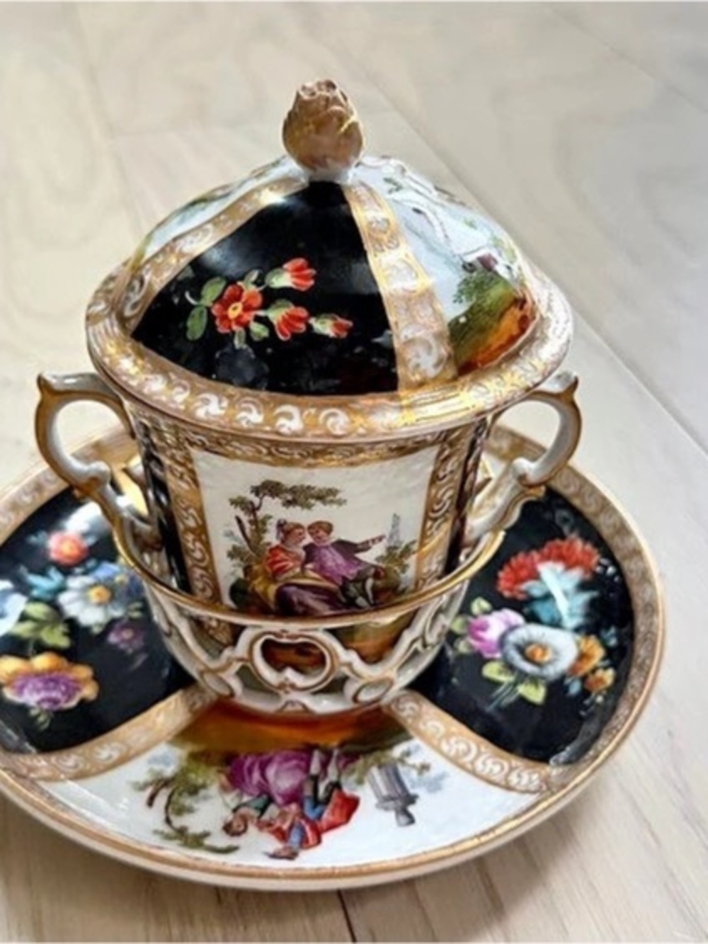 Meissen Porcelain Chocolate
Cup, Cover & Stand Augustus Rex
